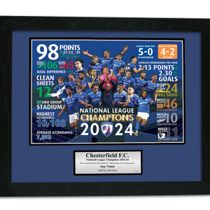 Chesterfield FC Champions 2024 Ltd Edition Personalised Framed Print Player Montage & Season Stats