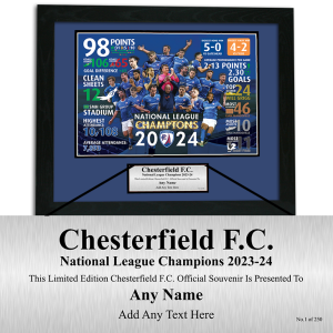 Alternative view of Chesterfield FC Champions 2024 Ltd Edition Personalised Framed Print Player Montage & Season Stats