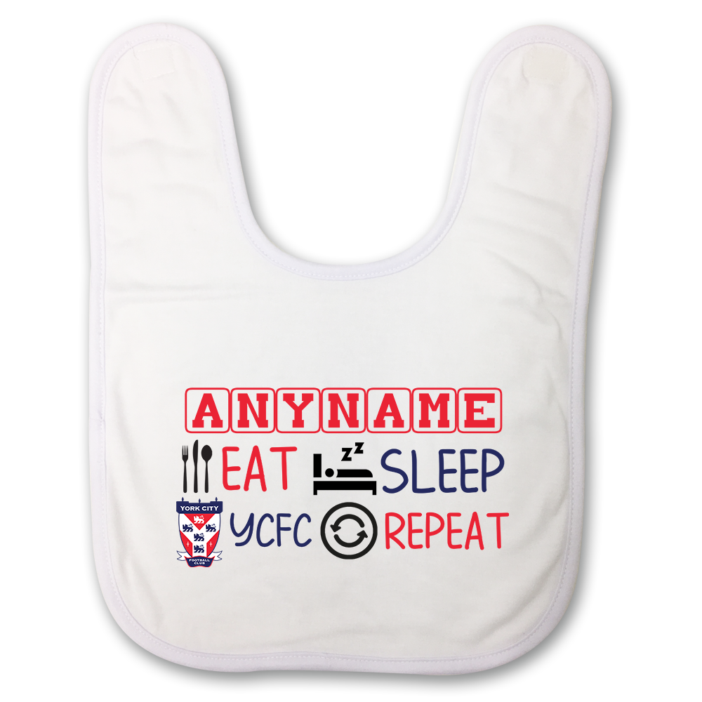 Baby Bib Personalised Eat Sleep YCFC Repeat