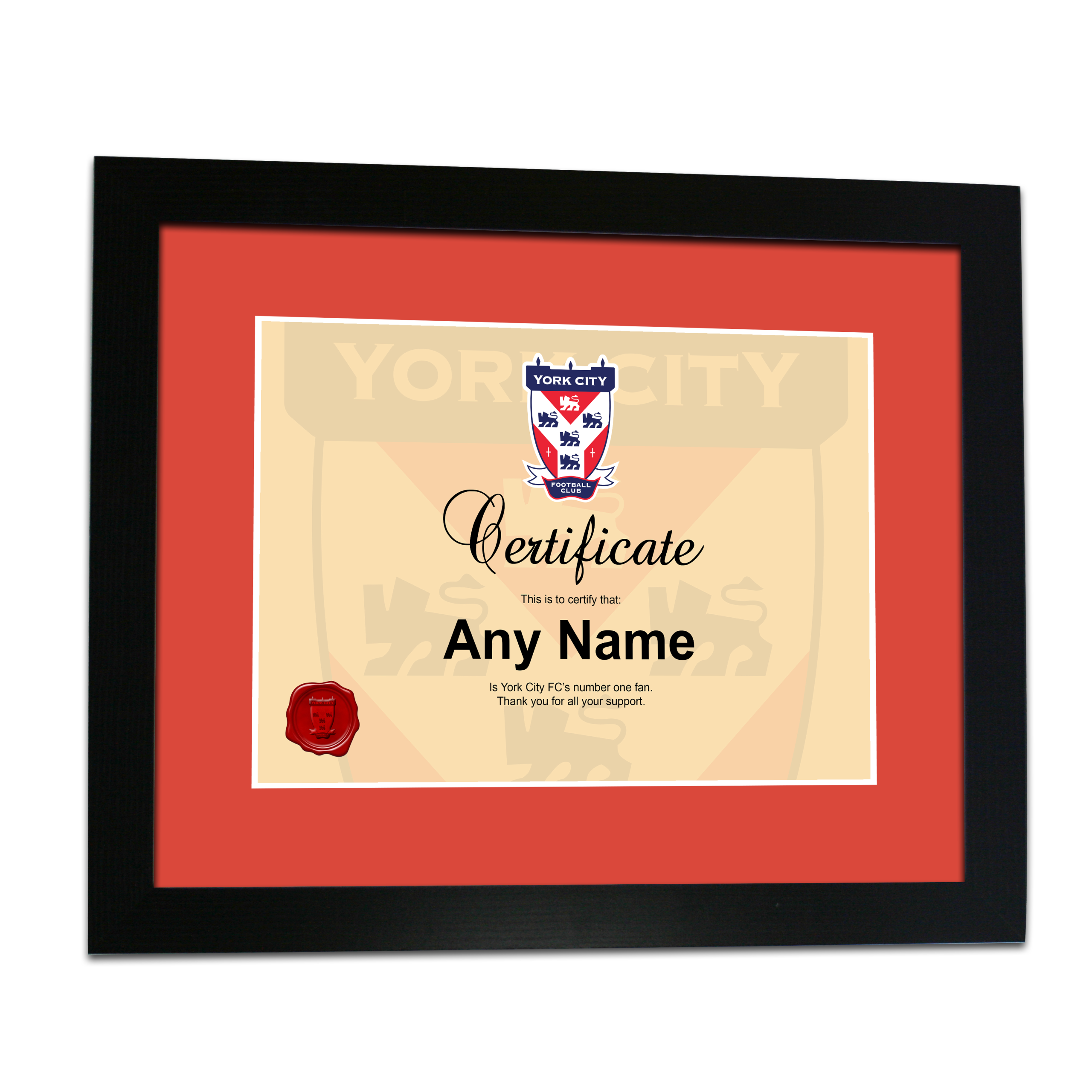 Personalised Framed Print York City FC Certificate