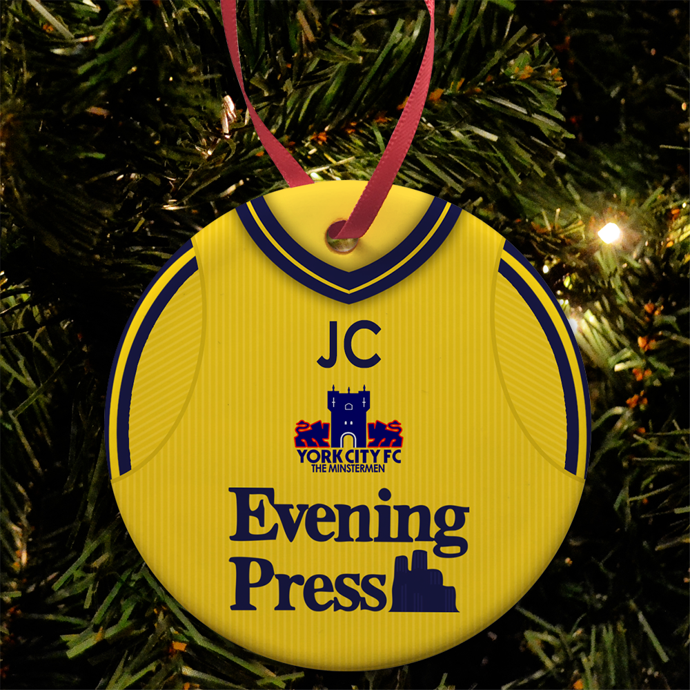 Personalised Bauble Xmas Tree Decoration York City FC Away 2001 Shirt Bauble
