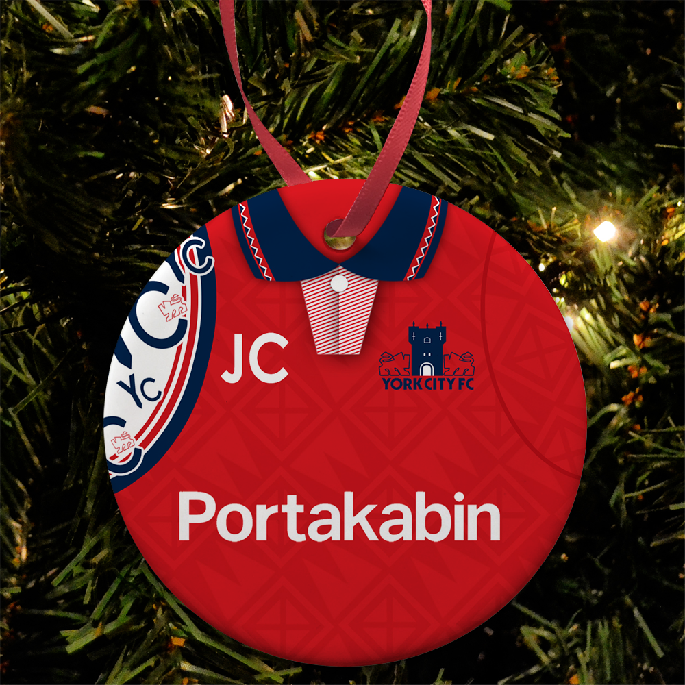 Personalised Bauble Xmas Tree Decoration York City FC Home 1993 Shirt Bauble