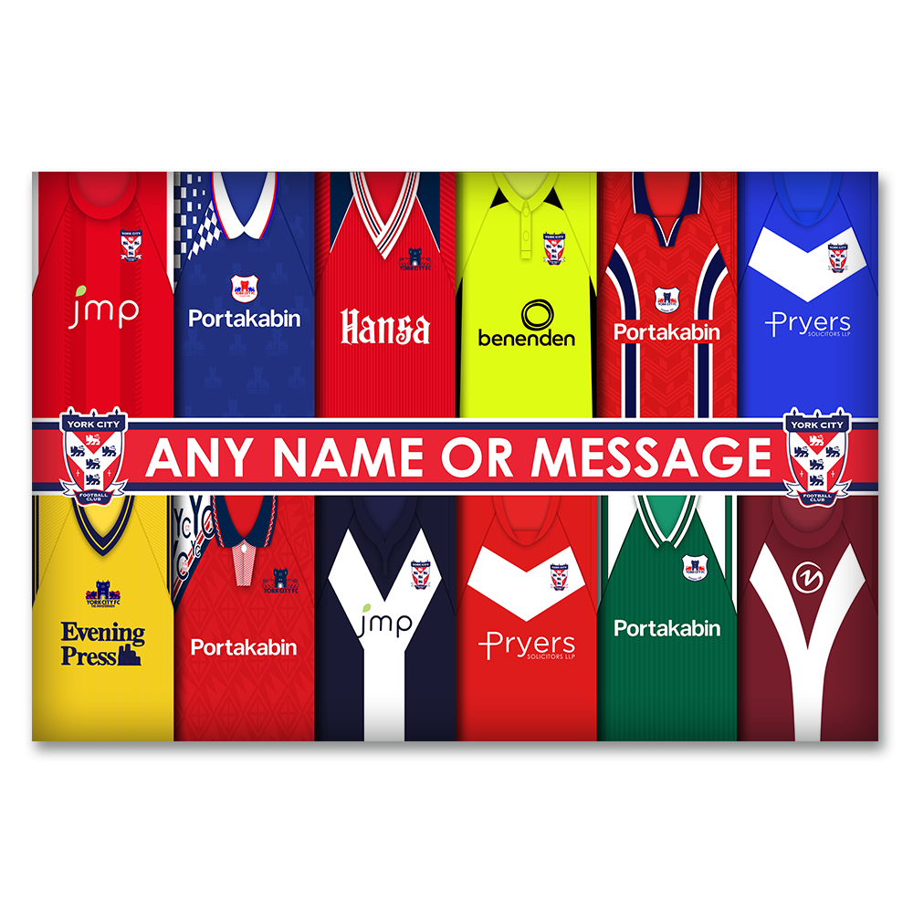Personalised Aluminium Wall Art York City FC Retro Shirt Montage - Image 2