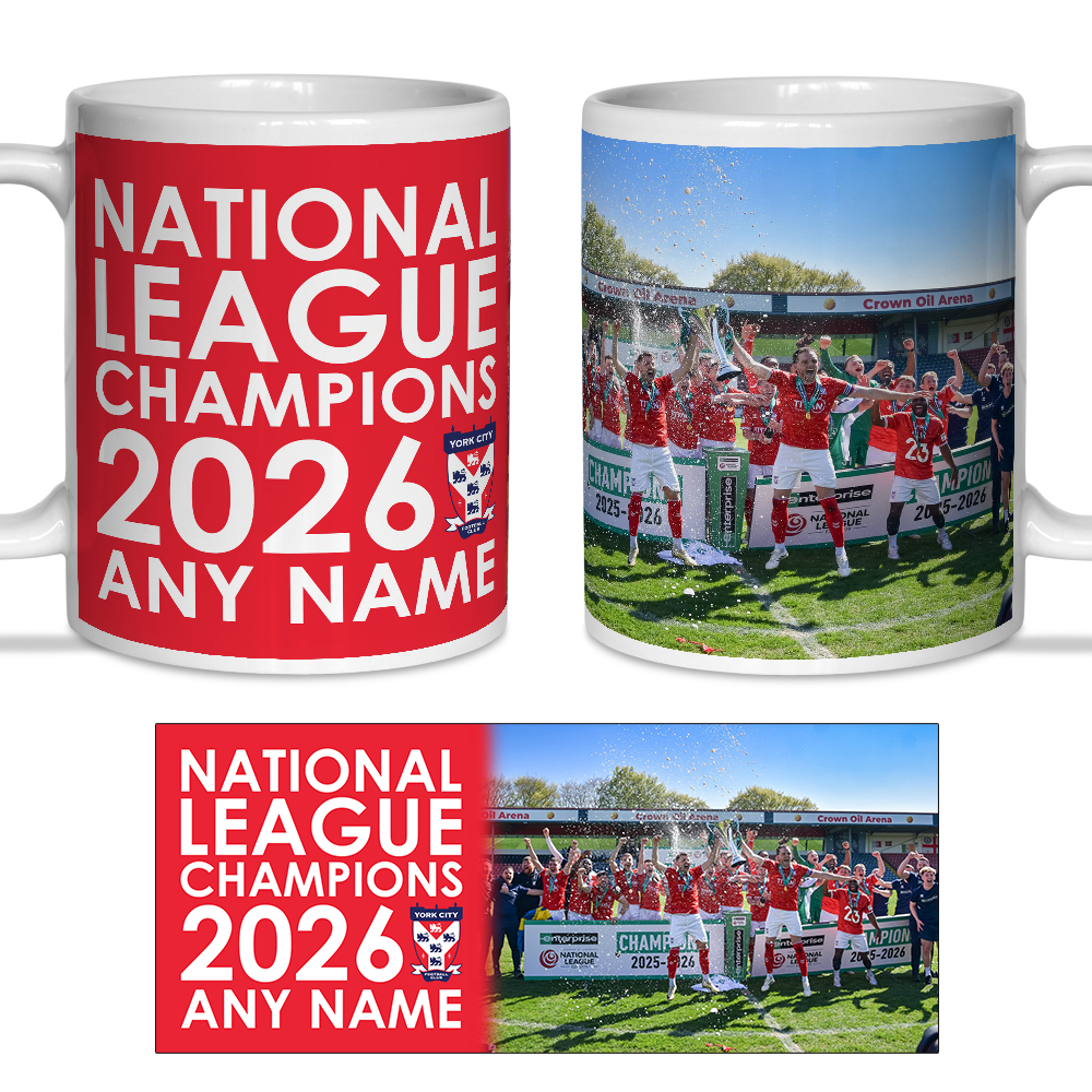 Personalised Mug York City FC Trophy Celebration Photo Champions 2026