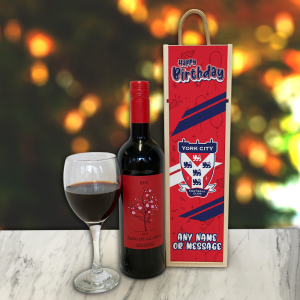 Personalised YCFC Wooden Wine Box Happy Birthday Crest Add Any Text - Image 2